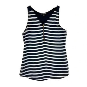 Express Black/White Striped V-neck Tank Top Size Small